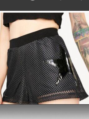 Tripp NYC Black Mesh Vinyl Star Girls Shorts